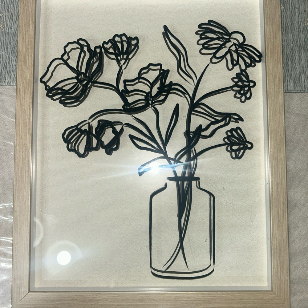 Framed Black Line Art Floral Canvas